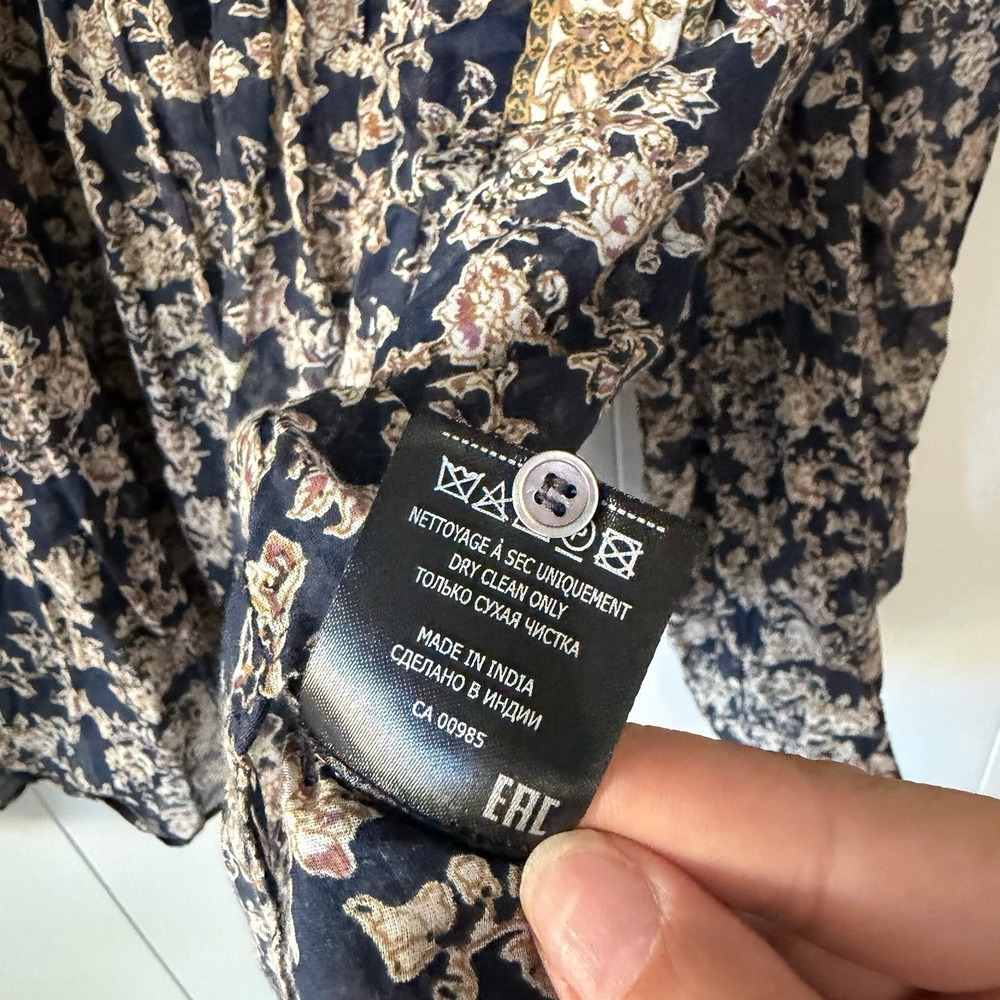 Isabel Marant Étoile Vega Top Size 36 Navy Floral High Neck Cotton Blouse - Picture 8 of 13